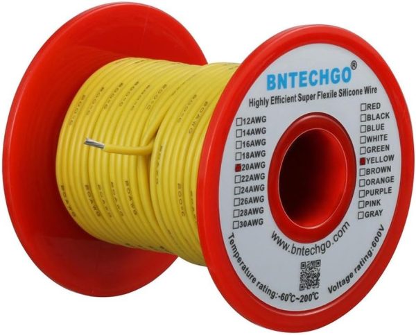 BNTECHGO 20 Gauge Silicone Wire Spool 100 ft Yellow Flexible 20 AWG Stranded Tinned Copper Wire