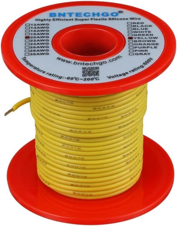 BNTECHGO 20 Gauge Silicone Wire Spool 100 ft Yellow Flexible 20 AWG Stranded Tinned Copper Wire - Image 2