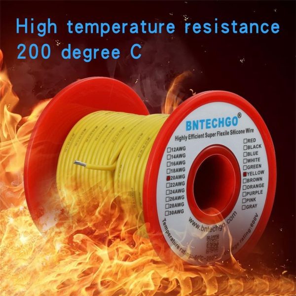 BNTECHGO 20 Gauge Silicone Wire Spool 100 ft Yellow Flexible 20 AWG Stranded Tinned Copper Wire - Image 5