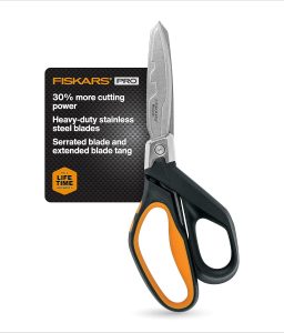 Fiskars Pro PowerArc Shop Shears, Heavy Duty Stainless Steal Scissor, Industrial Grade Tool for Building and Construction, 10 in, Orange/Black