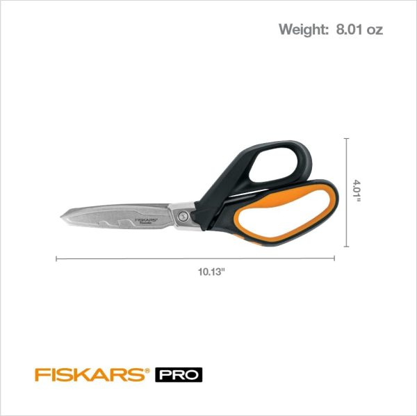 Fiskars Pro PowerArc Shop Shears, Heavy Duty Stainless Steal Scissor, Industrial Grade Tool for Building and Construction, 10 in, Orange/Black - Image 2