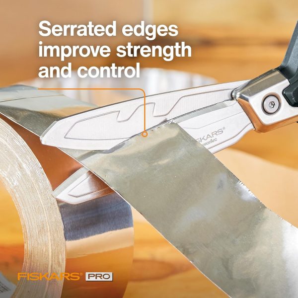 Fiskars Pro PowerArc Shop Shears, Heavy Duty Stainless Steal Scissor, Industrial Grade Tool for Building and Construction, 10 in, Orange/Black - Image 3
