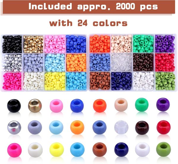 Greentime Pony Beads Bracelets Making Kit, 9mm Pony Beads Rainbow Opaque Beads Small Loose Spacer Beads for Friendship Bracelet Necklace Making Crafts for Independence Day Gift (24colors) - Image 2