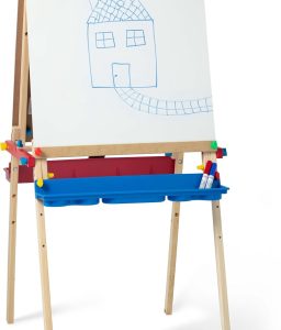 Melissa & Doug Deluxe Standing Art Easel - Dry-Erase Board, Chalkboard, Paper Roller - FSC Certified