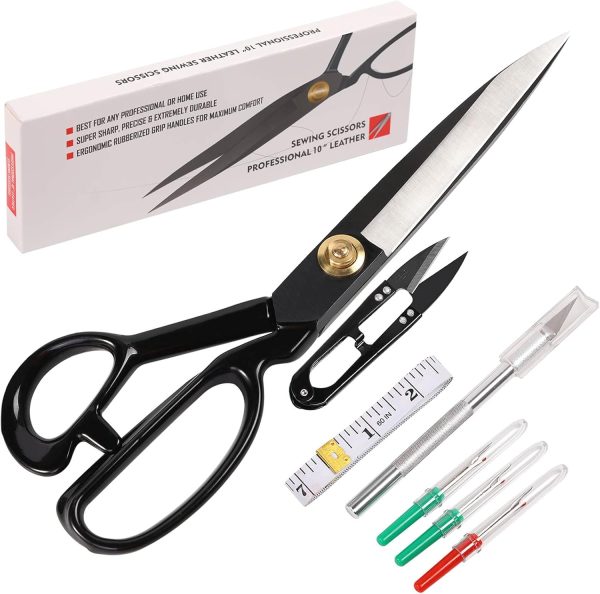 Professional Tailor Scissors 10 inch - Heavy Duty Sewing Fabric Scissors for Leather Cutting Industrial Sharp Shears Home Office Artists Students Tailors Dressmakers