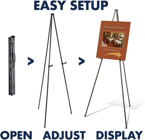 Quartet Instant Easel 64" Stand, Supports 10 lbs., Heavy-Duty, Tripod Base, Powder Coated Steel Material, Collapsible, Black (27E) - Image 2