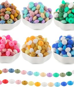 Sunrony 300Pcs Silicone Lentil Beads for Keychain Making,Bulk Mixed Color 12mm Silicone Abacus Spacer Beads for Necklace Bracelet Making Pens (Mixed 300Pieces)