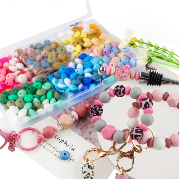 Sunrony 300Pcs Silicone Lentil Beads for Keychain Making,Bulk Mixed Color 12mm Silicone Abacus Spacer Beads for Necklace Bracelet Making Pens (Mixed 300Pieces) - Image 2