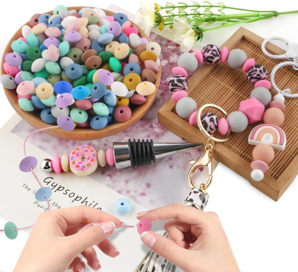 Sunrony 300Pcs Silicone Lentil Beads for Keychain Making,Bulk Mixed Color 12mm Silicone Abacus Spacer Beads for Necklace Bracelet Making Pens (Mixed 300Pieces) - Image 4