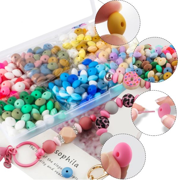 Sunrony 300Pcs Silicone Lentil Beads for Keychain Making,Bulk Mixed Color 12mm Silicone Abacus Spacer Beads for Necklace Bracelet Making Pens (Mixed 300Pieces) - Image 5